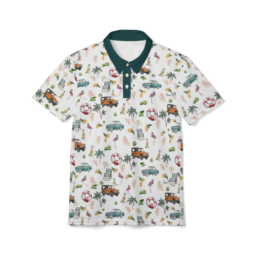 Tropical Print Polo Shirt for Summer Fun, Vacation Essential, Beach Party Attire, Casual Weekend Wear, Gift for Men