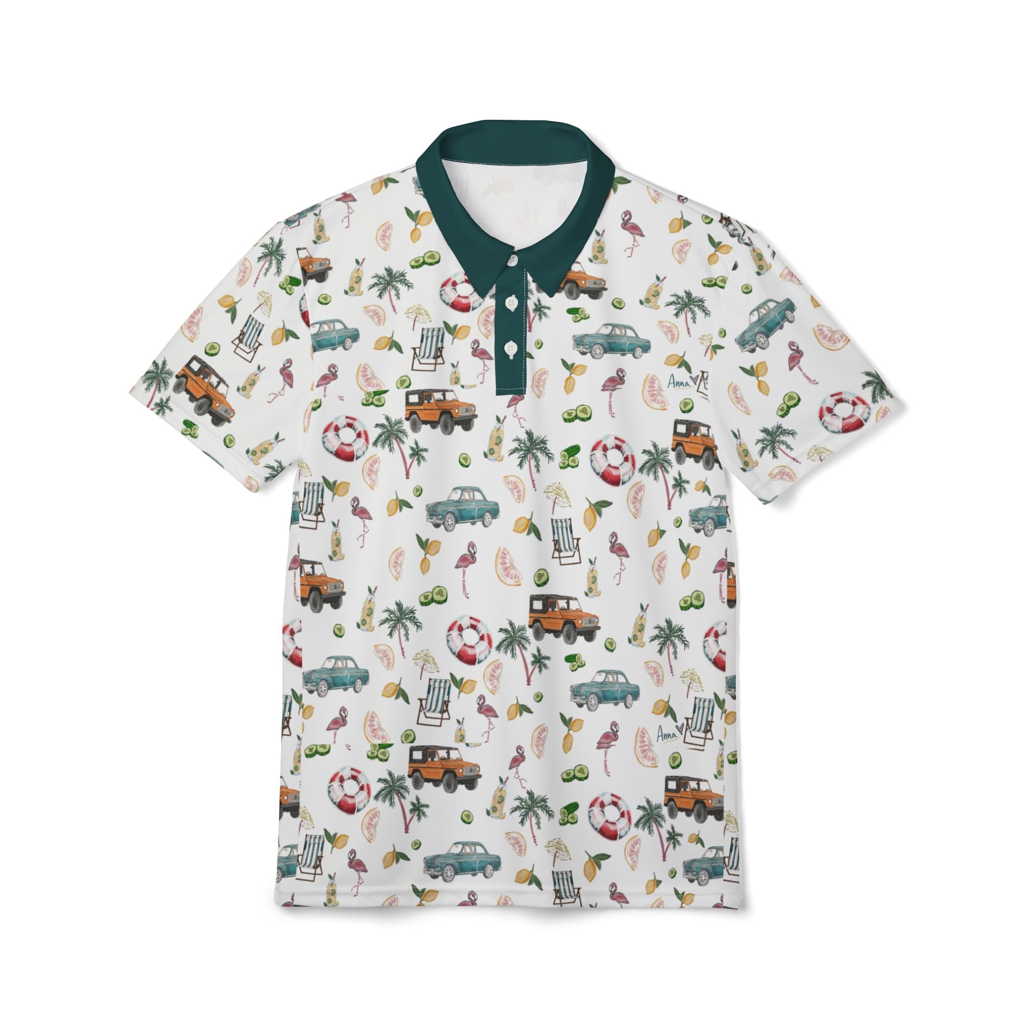 Tropical Print Polo Shirt for Summer Fun, Vacation Essential, Beach Party Attire, Casual Weekend Wear, Gift for Men