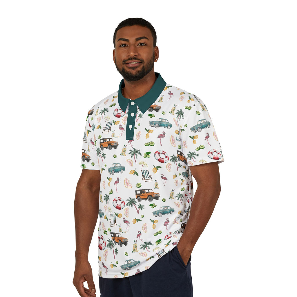 Tropical Print Polo Shirt for Summer Fun, Vacation Essential, Beach Party Attire, Casual Weekend Wear, Gift for Men