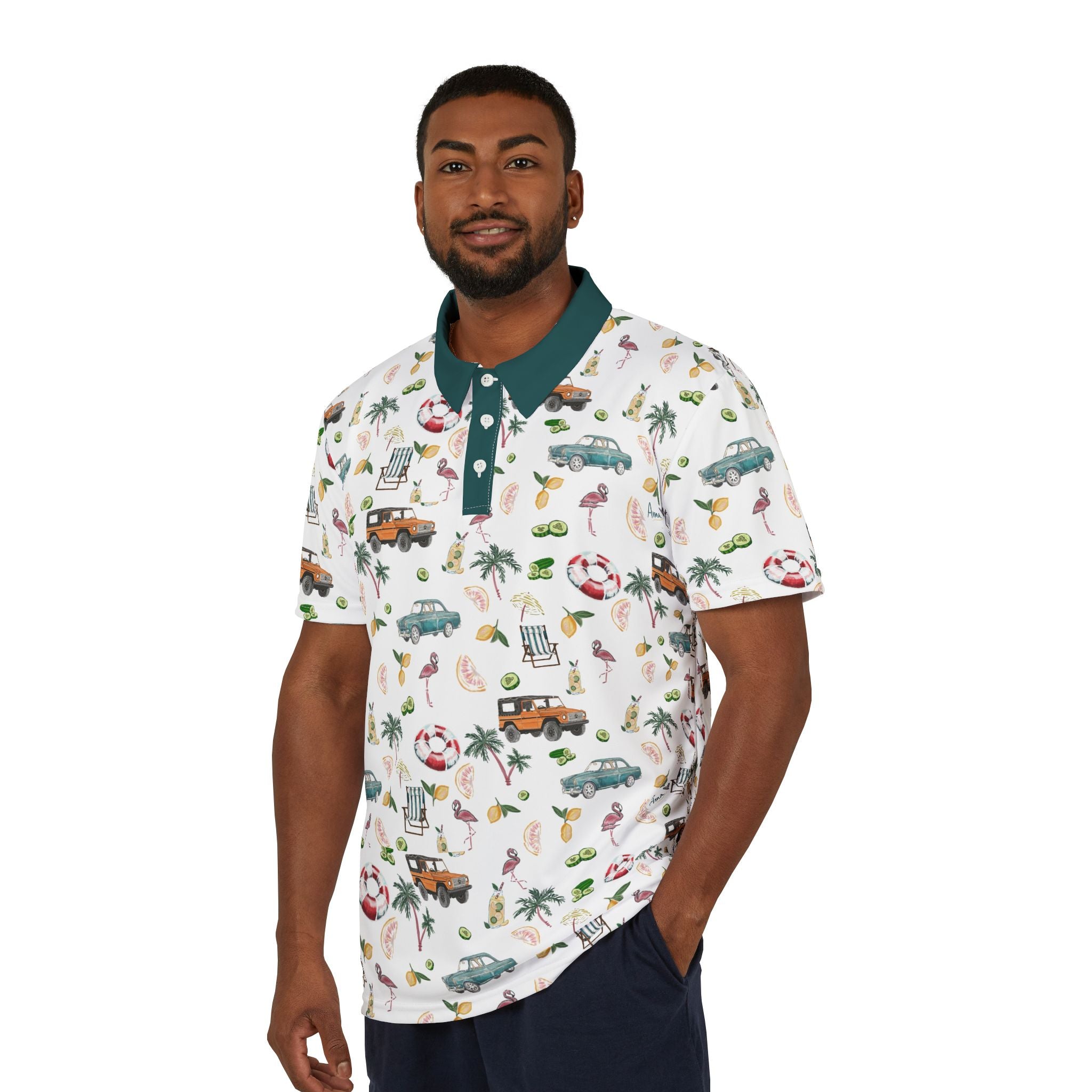 Tropical Print Polo Shirt for Summer Fun, Vacation Essential, Beach Party Attire, Casual Weekend Wear, Gift for Men